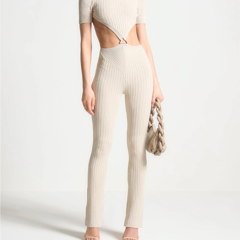 Maniere De Voir Cream Halter Jumpsuit with Cut-Out Details